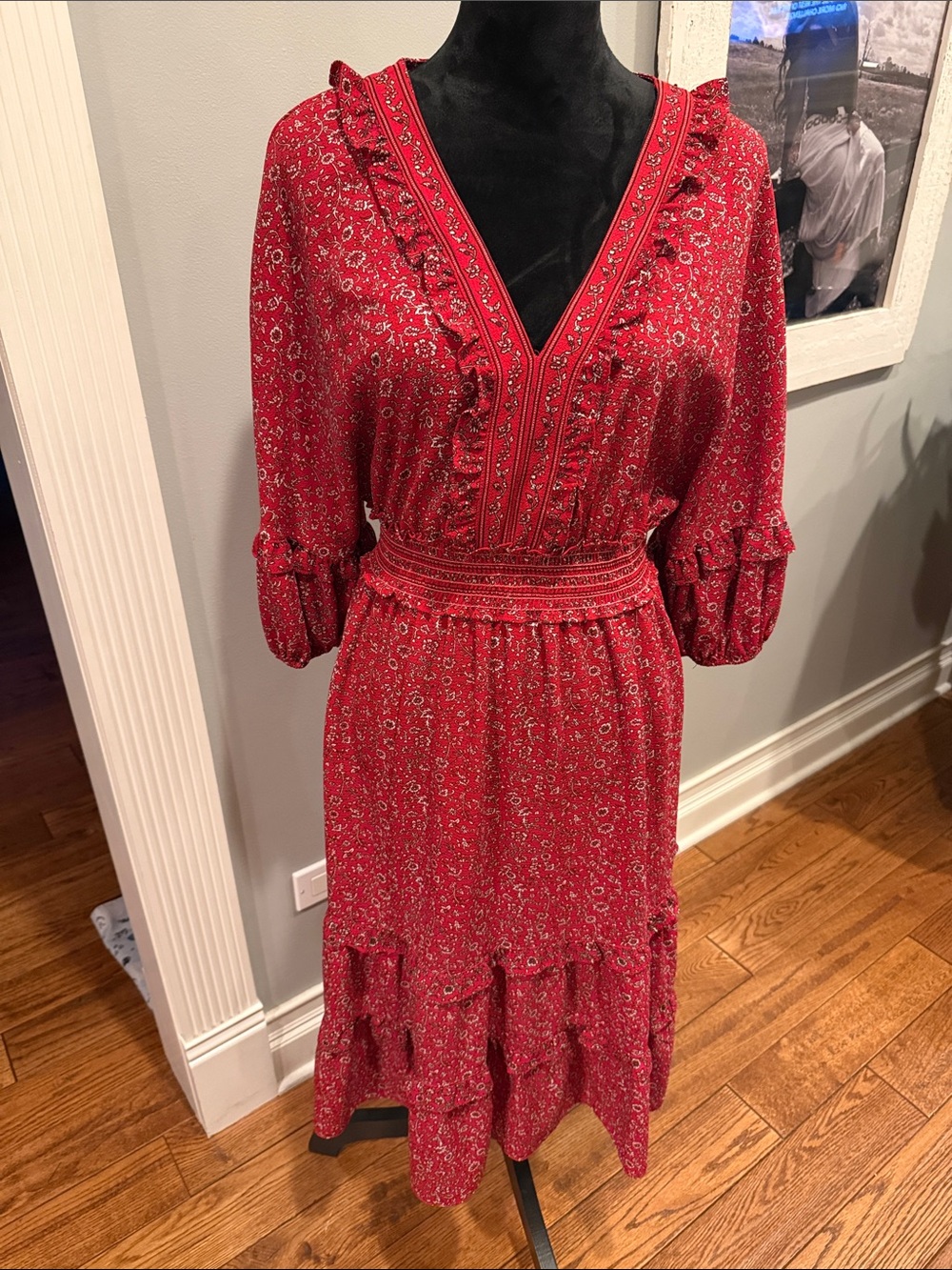 Max Studio red floral dress. Size L
